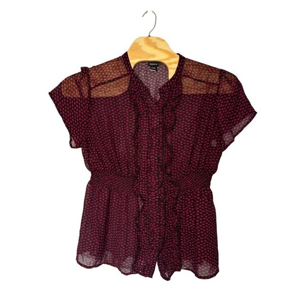 Torrid Women's Sheer Ruffled Button Down Blouse Smocking SZ 3 (22-24) Black Red - Picture 1 of 10